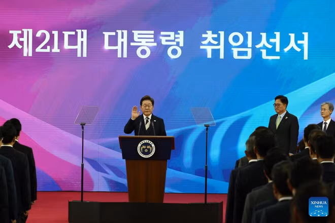 Tổng thống Hàn Quốc Lee Jae Myung tuyên thệ.