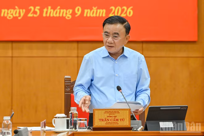 Thường trực Ban Bí thư Trần Cẩm Tú, Trưởng Ban Chỉ đạo Trung ương về phát triển văn hóa Việt Nam, chủ trì phiên họp Thường trực Ban Chỉ đạo. (Ảnh: THỦY NGUYÊN)