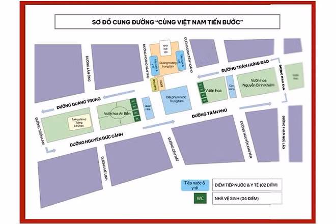 Sơ đồ cung đường Chương trình đi bộ “Cùng Việt Nam tiến bước” năm 2026 tại trung tâm thành phố Hải Phòng. (Ảnh: XUÂN TRƯỜNG)