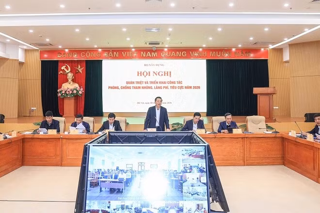 Toàn cảnh Hội nghị “Quán triệt và triển khai công tác phòng, chống tham nhũng, lãng phí, tiêu cực năm 2026” của Bộ Xây dựng. (Ảnh: Lan Hương)