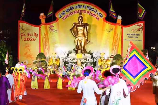 Tâm điểm của Lễ khai mạc Lễ hội truyền thống Nữ tướng Lê Chân năm 2026 là chương trình nghệ thuật “Khúc khải hoàn Nữ tướng Lê Chân”.