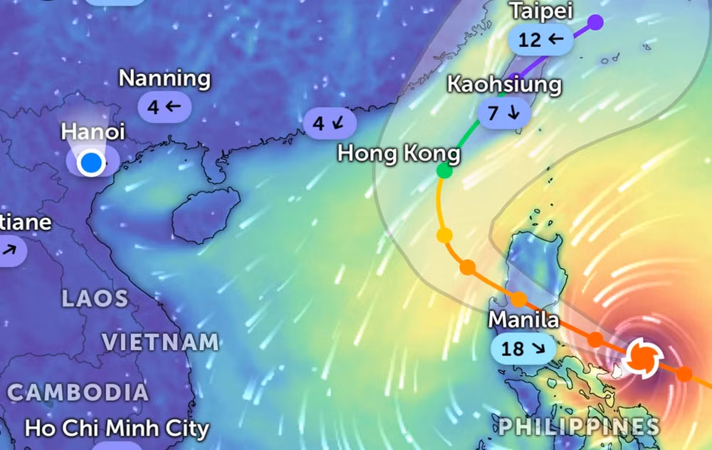 Vị trí bão Fung-Wong lúc 6 giờ 30 phút ngày 9/11. (Ảnh: Zoom Earth)