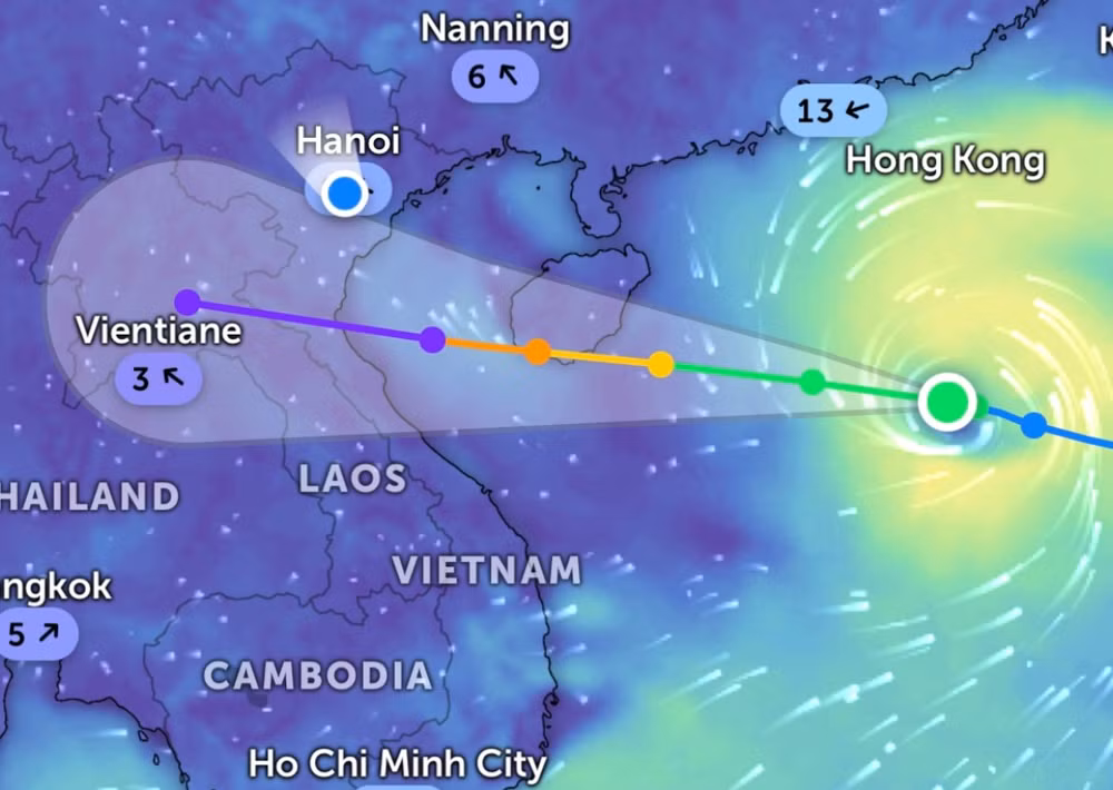 Vị trí hiện tại bão số 5. (Ảnh Zoom Earth)