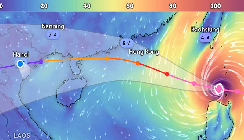 Vị trí siêu bão Ragasa lúc 14 giờ 30 phút ngày 22/9. (Ảnh: Zoom Earth)