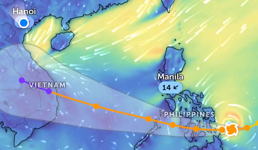 Vị trí bão Kalmaegi lúc 14 giờ 20 phút ngày 3/11. (Ảnh: Zoom Earth)