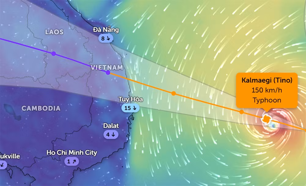 Vị trí bão số 13 lúc 20 giờ 15 phút ngày 5/11. (Ảnh: Zoom Earth)