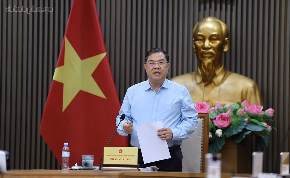 Phó Thủ tướng Thường trực Phạm Gia Túc phát biểu tại cuộc họp tháo gỡ khó khăn, vướng mắc cho Dự án Nhà máy nhiệt điện LNG Công Thanh. (Ảnh: chinhphu.vn)