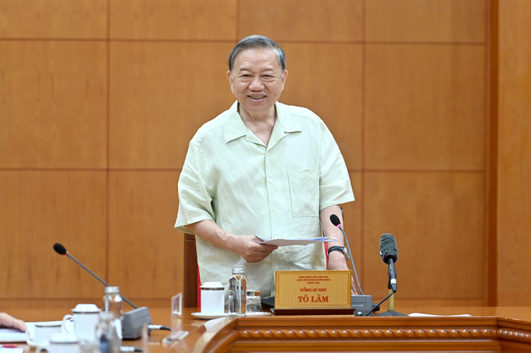 Tổng Bí thư Tô Lâm phát biểu kết luận cuộc làm việc với Ban Thường vụ Đảng uỷ Chính phủ. (Ảnh: ĐĂNG KHOA) a9-bnd-6598.jpg