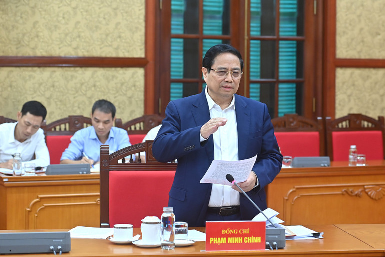 Thủ tướng Chính phủ Phạm Minh Chính phát biểu tại cuộc làm việc. (Ảnh: ĐĂNG KHOA) a9-bnd-6490.jpg