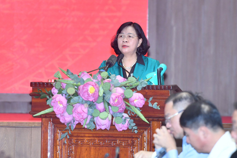 Bí thư Thành ủy Hà Nội Bùi Thị Minh Hoài phát biểu tại buổi làm việc. (Ảnh: Đăng Khoa) a5-dsc-3510.jpg