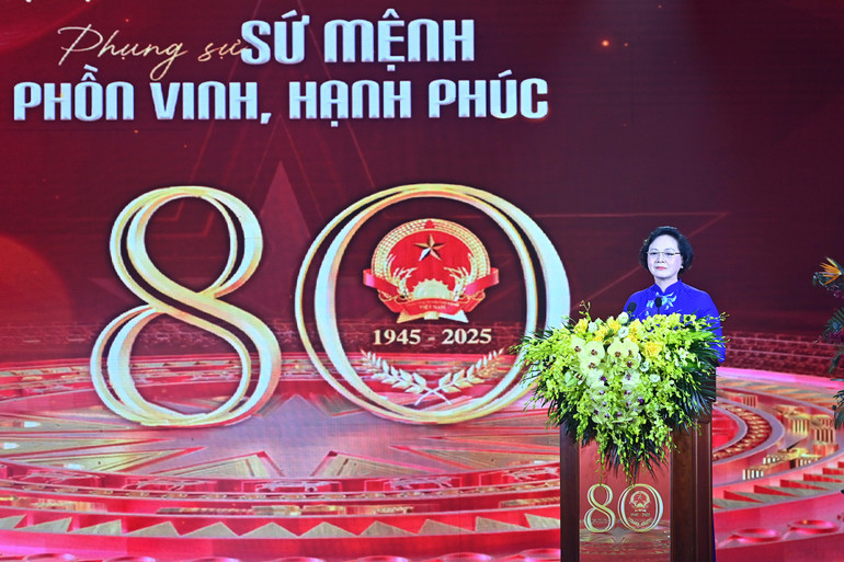 Bộ trưởng Nội vụ Phạm Thị Thanh Trà phát biểu tại lễ kỷ niệm. (Ảnh ĐĂNG KHOA) a5-bnd-5756.jpg