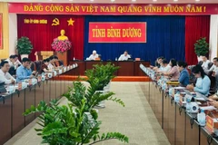 Toàn cảnh hội nghị tại điểm cầu Tỉnh ủy Bình Dương. 