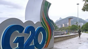 Biểu tượng G20 tại Rio de Janeiro (Brazi;) hồi tháng 11 năm ngoái. (Ảnh: THX/TTXVN)