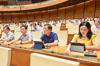 Các đại biểu Quốc hội bấm nút thông qua Luật Thuế tiêu thụ đặc biệt (sửa đổi). (Ảnh: DUY LINH)