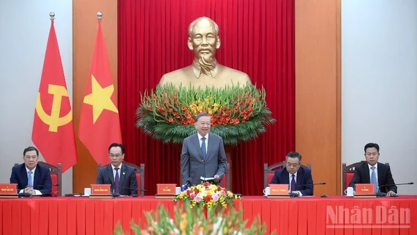 Tổng Bí thư Tô Lâm phát biểu tại cuộc tiếp các đại biểu tham dự hội thảo quốc tế Việt Nam học lần thứ 7. (Ảnh: ĐĂNG KHOA)