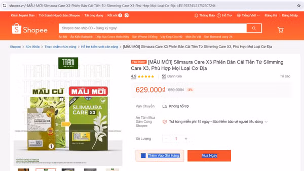Sản phẩm được rao bán trên sàn thương mại điện tử sáng 5/8. (Ảnh: Chụp màn hình)