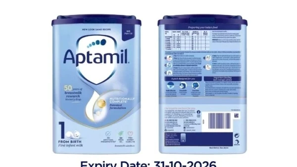 Danone Anh thông báo thu hồi sản phẩm sữa Aptamil First Infant Formula 800g trên website hôm 24/1. (Ảnh: Aptamil)