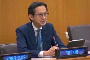 Đại sứ Đỗ Hùng Việt phát biểu tại phiên đối thoại. (Ảnh do Phái đoàn Thường trực Việt Nam tại Liên hợp quốc cung cấp)