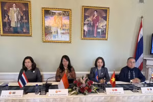 Đại sứ Nguyễn Lê Thanh (thứ 2 từ phải qua) và Đại sứ các nước ASEAN khác chủ trì Hội thảo “ASEAN-Đan Mạch: Hợp tác vì tương lai”. (Ảnh do Đại sứ quán Việt Nam tại Đan Mạch cung cấp)