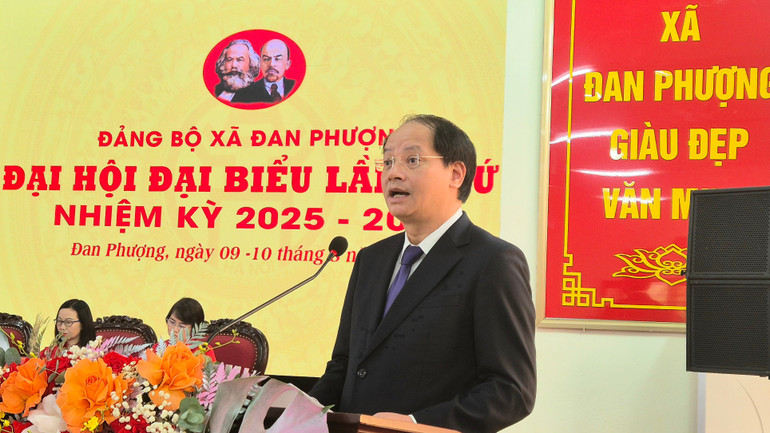 Đồng chí Nguyễn Doãn Toản, Ủy viên Ban Thường vụ Thành ủy, Trưởng Ban Tuyên giáo và Dân vận Thành ủy Hà Nội phát biểu tại Đại hội. 20250810-0958310.jpg