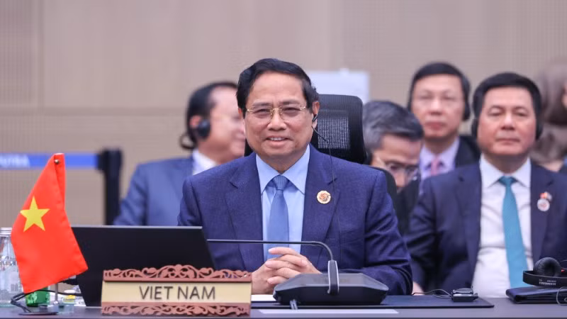 Thủ tướng Phạm Minh Chính phát biểu ý kiến tại Hội nghị Cấp cao ASEAN-Hàn Quốc lần thứ 26. (Ảnh: VGP/Nhật Bắc)