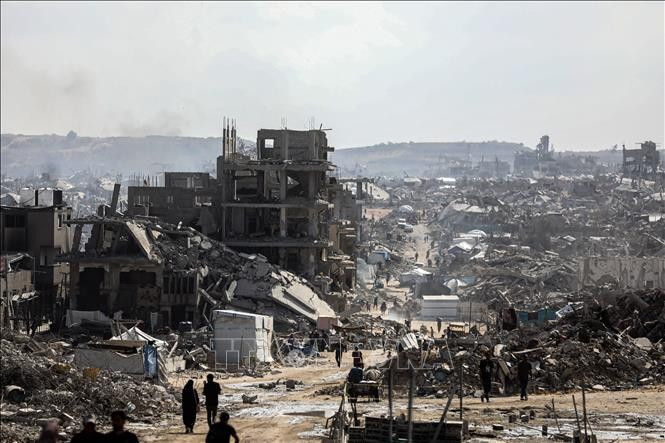 Cảnh đổ nát do xung đột tại Dải Gaza. (Ảnh: THX/TTXVN)