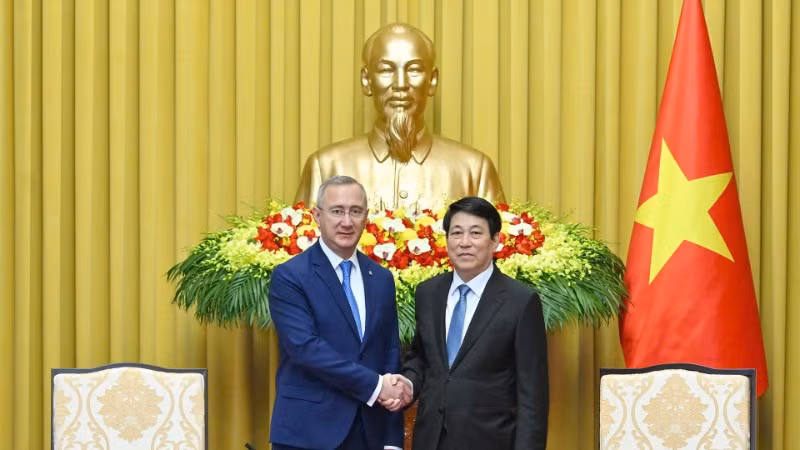 Chủ tịch nước Lương Cường tiếp Thống đốc tỉnh Kaluga, Liên bang Nga. (Ảnh: Thủy Nguyên)