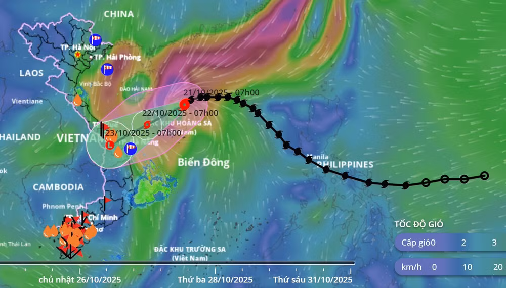 Cập nhật vị trí của bão số 12 lúc 9 giờ sáng 21/10. (Nguồn: Hệ thống Giám sát thiên tai Việt Nam)