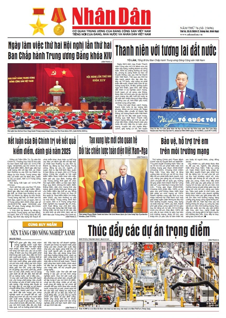 Báo Nhân Dân số 25696: Tin tức chính trị, kinh tế, xã hội nổi bật trong ngày