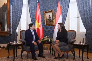 Thủ tướng Phạm Minh Chính hội kiến Tổng thống Hungary Katalin Novak. (Ảnh: TTXVN)