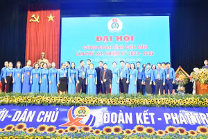 Các đồng chí Ban Chấp hành Liên đoàn Lao động tỉnh khóa 12 ra mắt đại hội.