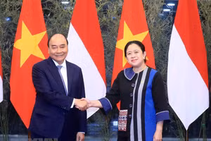 Chiều 22/12, tại Thủ đô Jakarta, Chủ tịch nước Nguyễn Xuân Phúc hội kiến Chủ tịch Hội đồng Đại biểu nhân dân (Hạ viện) Indonesia, bà Puan Maharani. (Ảnh: Thống Nhất/TTXVN)