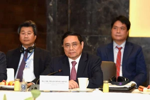 Thủ tướng Chính phủ Phạm Minh Chính tại Diễn đàn Doanh nghiệp Việt Nam-Hàn Quốc. (Ảnh: TRẦN HẢI)