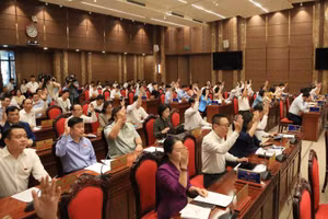 Hội đồng nhân dân thành phố Hà Nội biểu quyết thông qua Nghị quyết.