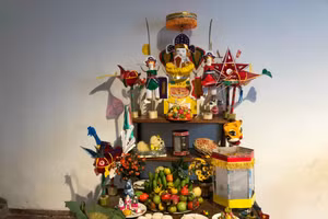 Mâm cỗ Trung thu trưng bày tại Bảo tàng Dân tộc học Việt Nam.