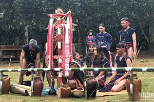 Hoạt động tái hiện lễ cưới người Bana tại Làng.