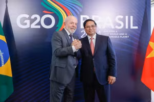 Thủ tướng Chính phủ Phạm Minh Chính và Tổng thống Brazil Luiz Inácio Lula da Silva trước hội đàm. (Ảnh: Nhật Bắc/VGP)