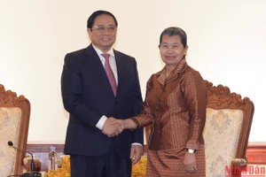 Thủ tướng Phạm Minh Chính và Phó Thủ tướng Campuchia Men Sam An. (Ảnh: Thanh Giang)