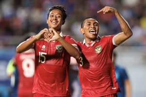 Các cầu thủ U23 Indonesia ăn mừng chiến thắng thuyết phục trước chủ nhà U23 Thái Lan. (Ảnh: WS)