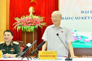 Tổng Bí thư Nguyễn Phú Trọng phát biểu tại Hội nghị tiếp xúc cử tri đơn vị bầu cử số 1, thành phố Hà Nội. (Ảnh: ĐĂNG KHOA)