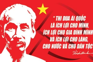 Một tác phẩm tranh cổ động đề tài "Thi đua là yêu nước. (Ảnh: Cục Văn hóa cơ sở)
