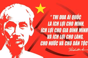 Một tác phẩm tranh cổ động đề tài "Thi đua là yêu nước. (Ảnh: Cục Văn hóa cơ sở)