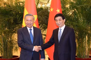 Tổng Bí thư, Chủ tịch nước Tô Lâm hội kiến Chủ tịch Chính hiệp toàn quốc Trung Quốc Vương Hộ Ninh. Ảnh: Trí Dũng-TTXVN