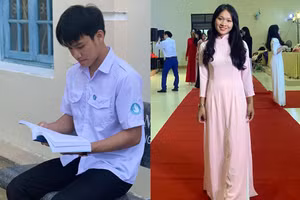 Nữ sinh người Rục đầu tiên đỗ đại học Cao Thị Lệ Hằng và thủ khoa người Hrê Phạm Quốc Toản. (Ảnh do nhân vật cung cấp)