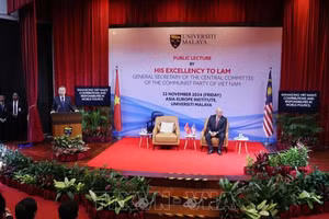 Tổng Bí thư Tô Lâm phát biểu tại Đại học Quốc gia Malaya. (Ảnh: Thống Nhất/TTXVN)