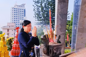 Đồng chí Nguyễn Thanh Hải, Ủy viên Trung ương Đảng, Bí thư Tỉnh ủy dẫn đầu Đoàn đại biểu của tỉnh dâng hương tưởng niệm các liệt sĩ tại Đài Liệt sĩ tỉnh Thái Nguyên.