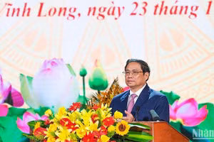 Thủ tướng Phạm Minh Chính đọc diễn văn tại buổi lễ. (Ảnh: BÁ DŨNG)