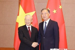 Tổng Bí thư Nguyễn Phú Trọng hội kiến Chủ tịch Chính hiệp Trung Quốc Uông Dương. (Ảnh: Trí Dũng/TTXVN)