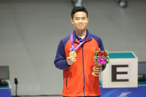 Thành tích ấn tượng của Quang Huy giúp Đoàn Thể thao Việt Nam có Huy chương Vàng đầu tiên tại ASIAD 19. (Ảnh: TTXVN phát)