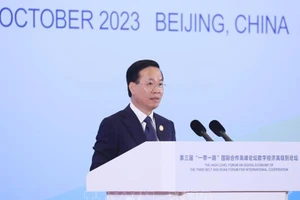 Chủ tịch nước Võ Văn Thưởng phát biểu tại phiên họp cấp cao với chủ đề “Kinh tế số - Động lực mới của tăng trưởng”. (Ảnh: Thống Nhất/TTXVN)